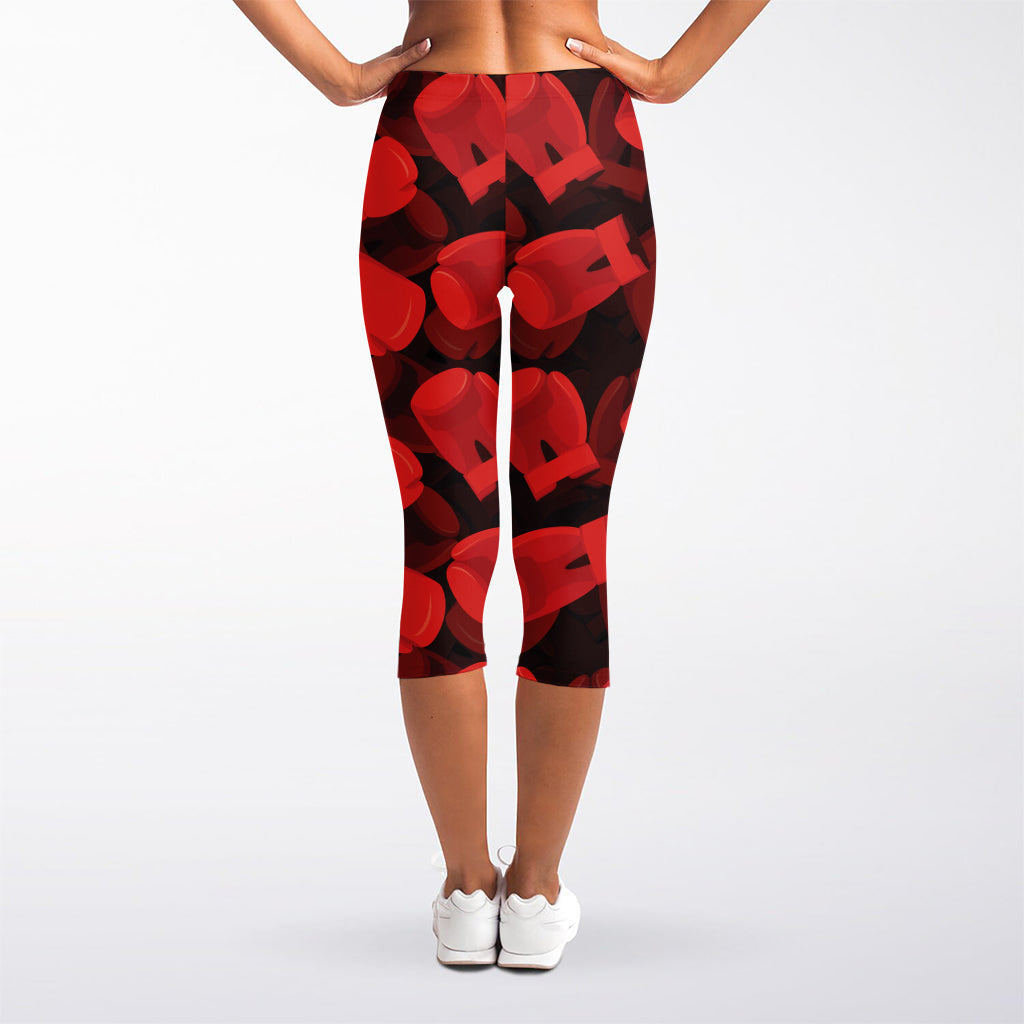 Red Boxing Gloves Pattern Print Women's Capri Leggings