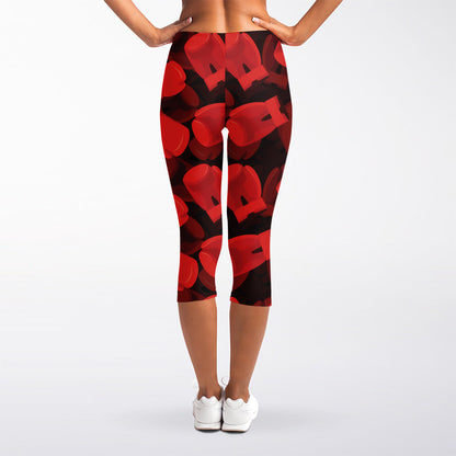 Red Boxing Gloves Pattern Print Women's Capri Leggings