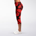 Red Boxing Gloves Pattern Print Women's Capri Leggings