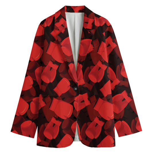 Red Boxing Gloves Pattern Print Women's Cotton Blazer