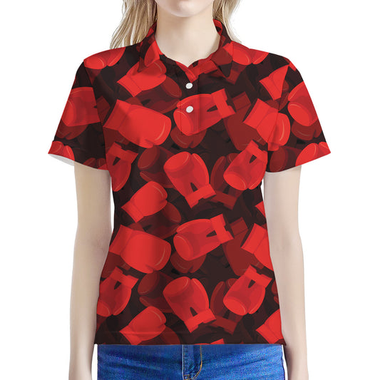 Red Boxing Gloves Pattern Print Women's Polo Shirt