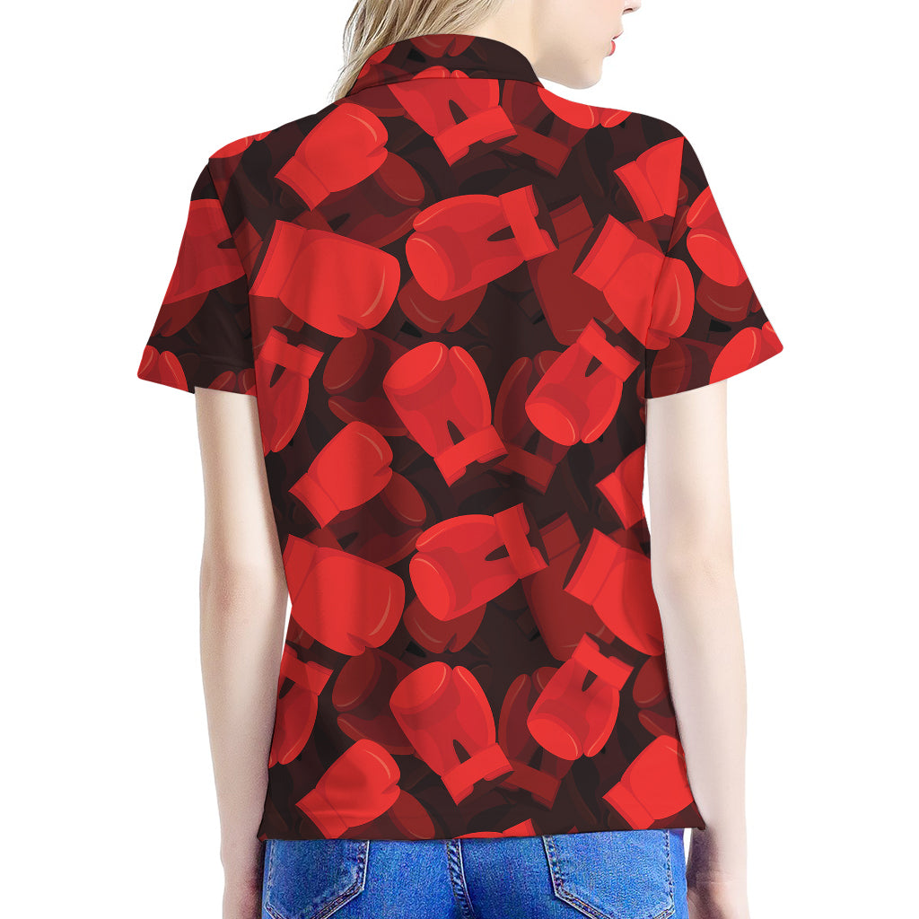 Red Boxing Gloves Pattern Print Women's Polo Shirt
