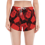 Red Boxing Gloves Pattern Print Women's Split Running Shorts