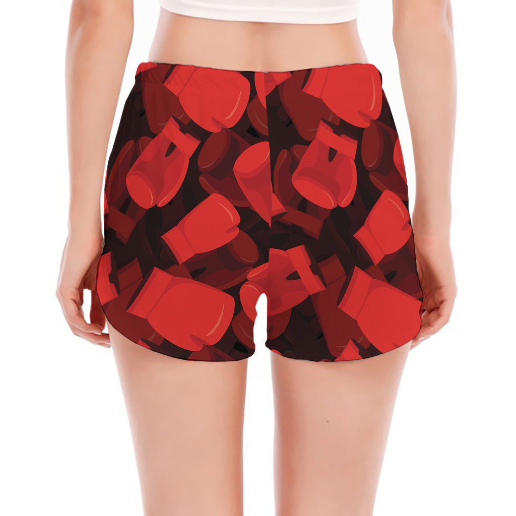 Red Boxing Gloves Pattern Print Women's Split Running Shorts