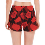 Red Boxing Gloves Pattern Print Women's Split Running Shorts