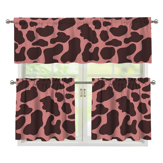 Red Brown Cow Print 3 Piece Kitchen Curtains