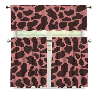 Red Brown Cow Print 3 Piece Kitchen Curtains