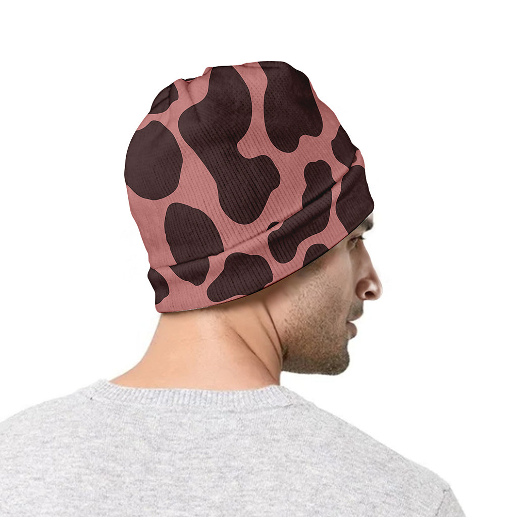 Red Brown Cow Print Beanie