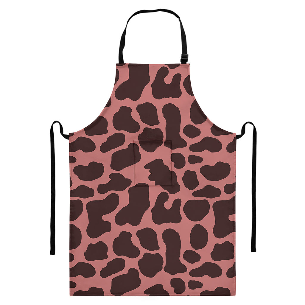 Red Brown Cow Print Bib Apron With Pocket