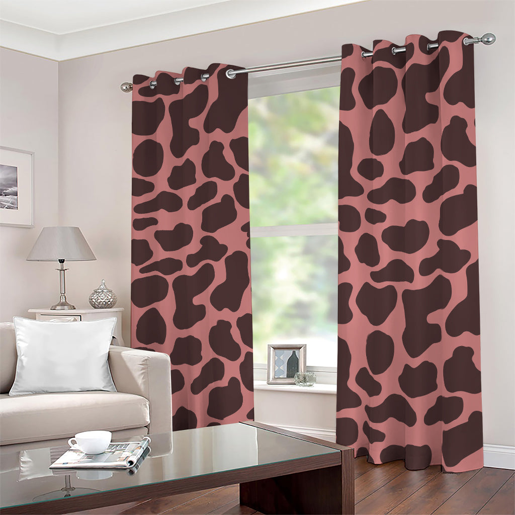 Red Brown Cow Print Blackout Grommet Curtains
