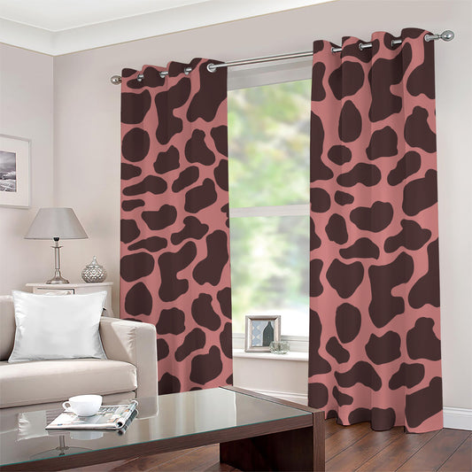 Red Brown Cow Print Blackout Grommet Curtains