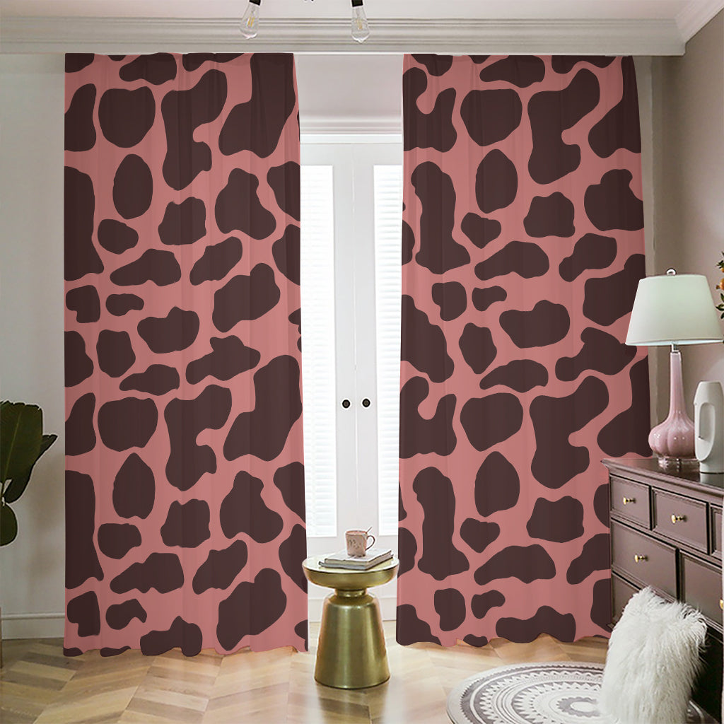 Red Brown Cow Print Blackout Pencil Pleat Curtains