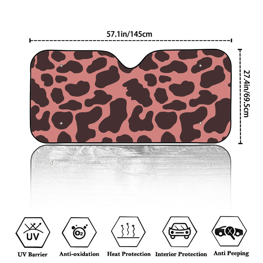 Red Brown Cow Print Car Windshield Sun Shade