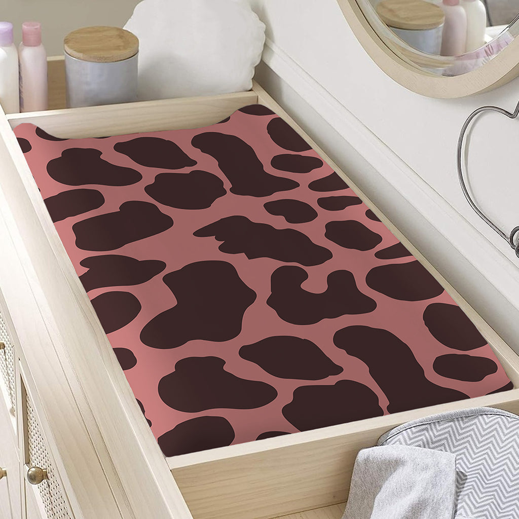 Red Brown Cow Print Changing Pad Cover