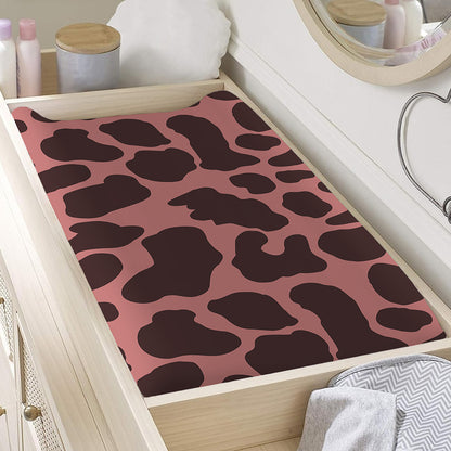 Red Brown Cow Print Changing Pad Cover