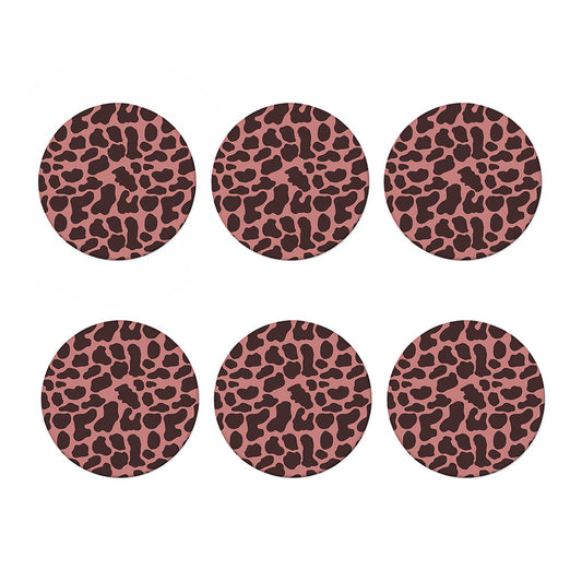 Red Brown Cow Print Coaster Set