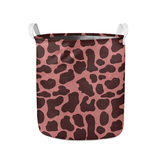 Red Brown Cow Print Collapsible Laundry Basket