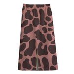 Red Brown Cow Print Cotton Front Slit Maxi Skirt