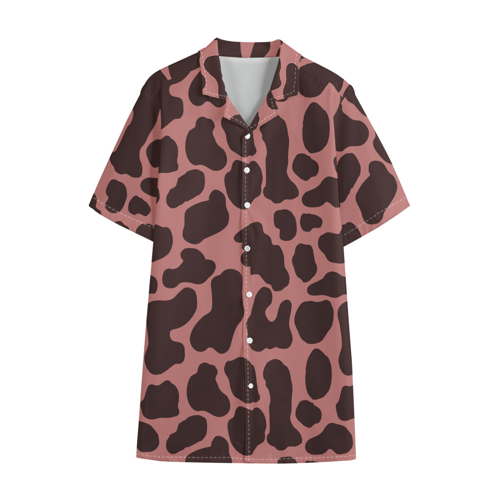 Red Brown Cow Print Cotton Hawaiian Shirt
