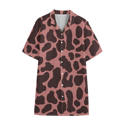 Red Brown Cow Print Cotton Hawaiian Shirt
