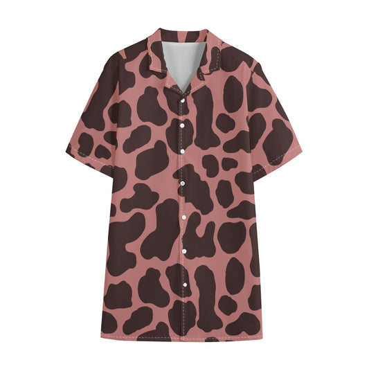 Red Brown Cow Print Cotton Hawaiian Shirt