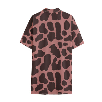 Red Brown Cow Print Cotton Hawaiian Shirt