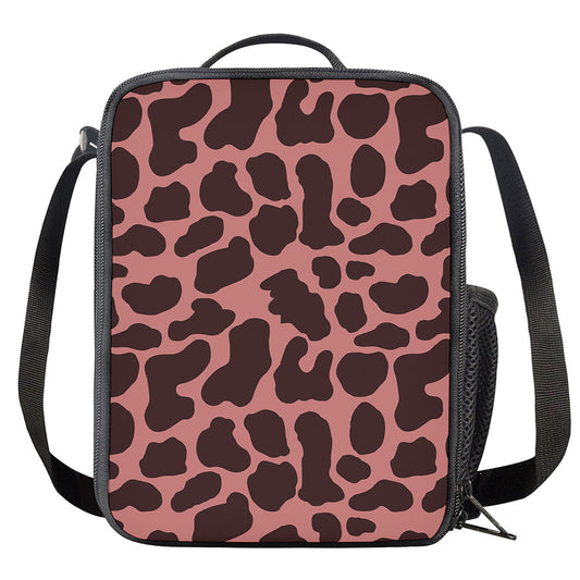 Red Brown Cow Print Crossbody Lunch Bag