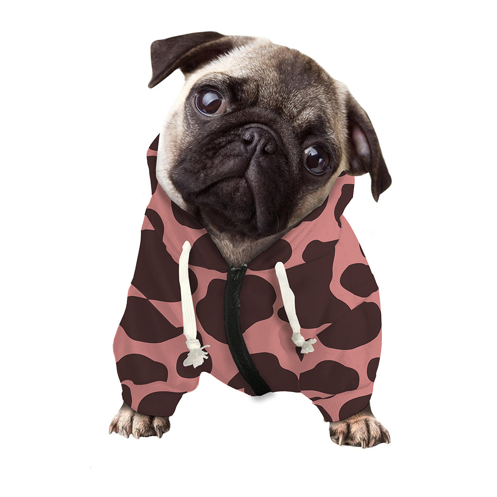 Red Brown Cow Print Dog Zip Up Hoodie