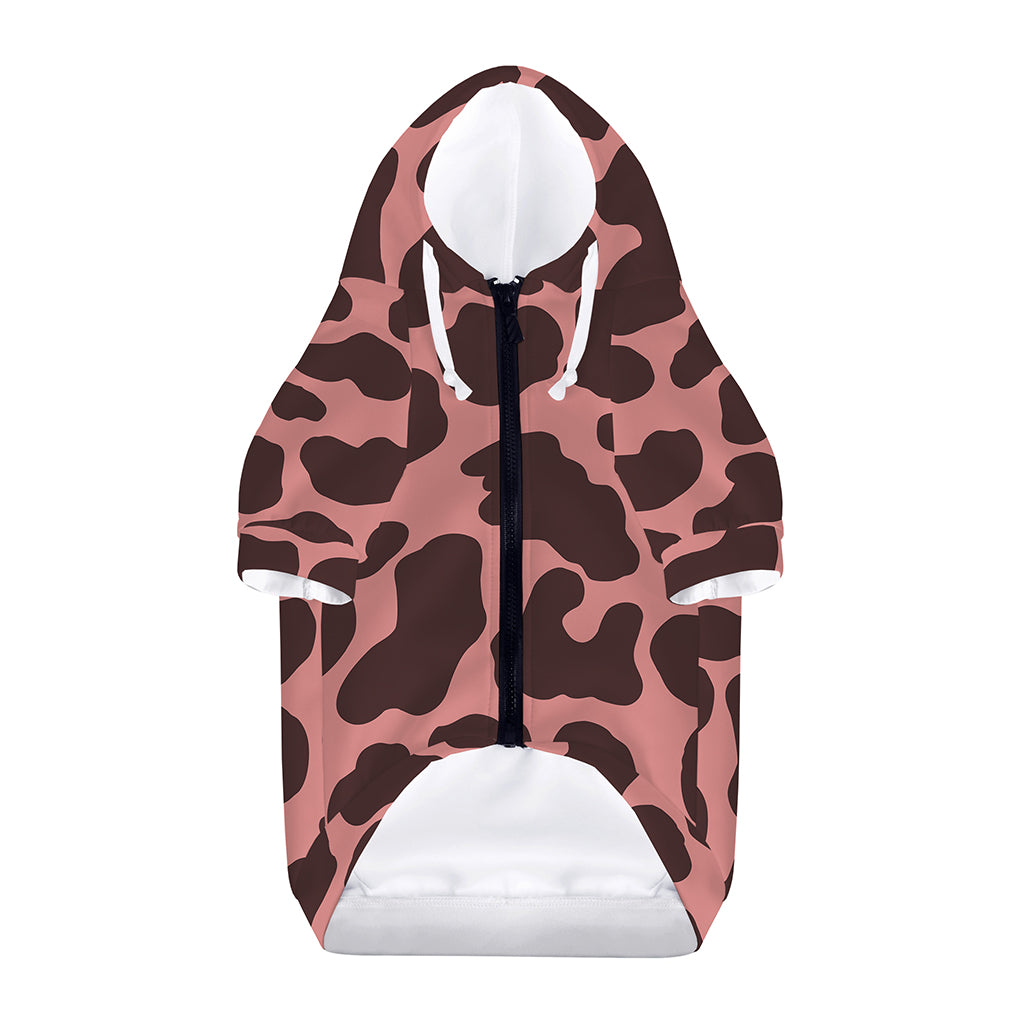 Red Brown Cow Print Dog Zip Up Hoodie