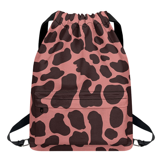 Red Brown Cow Print Drawstring Backpack