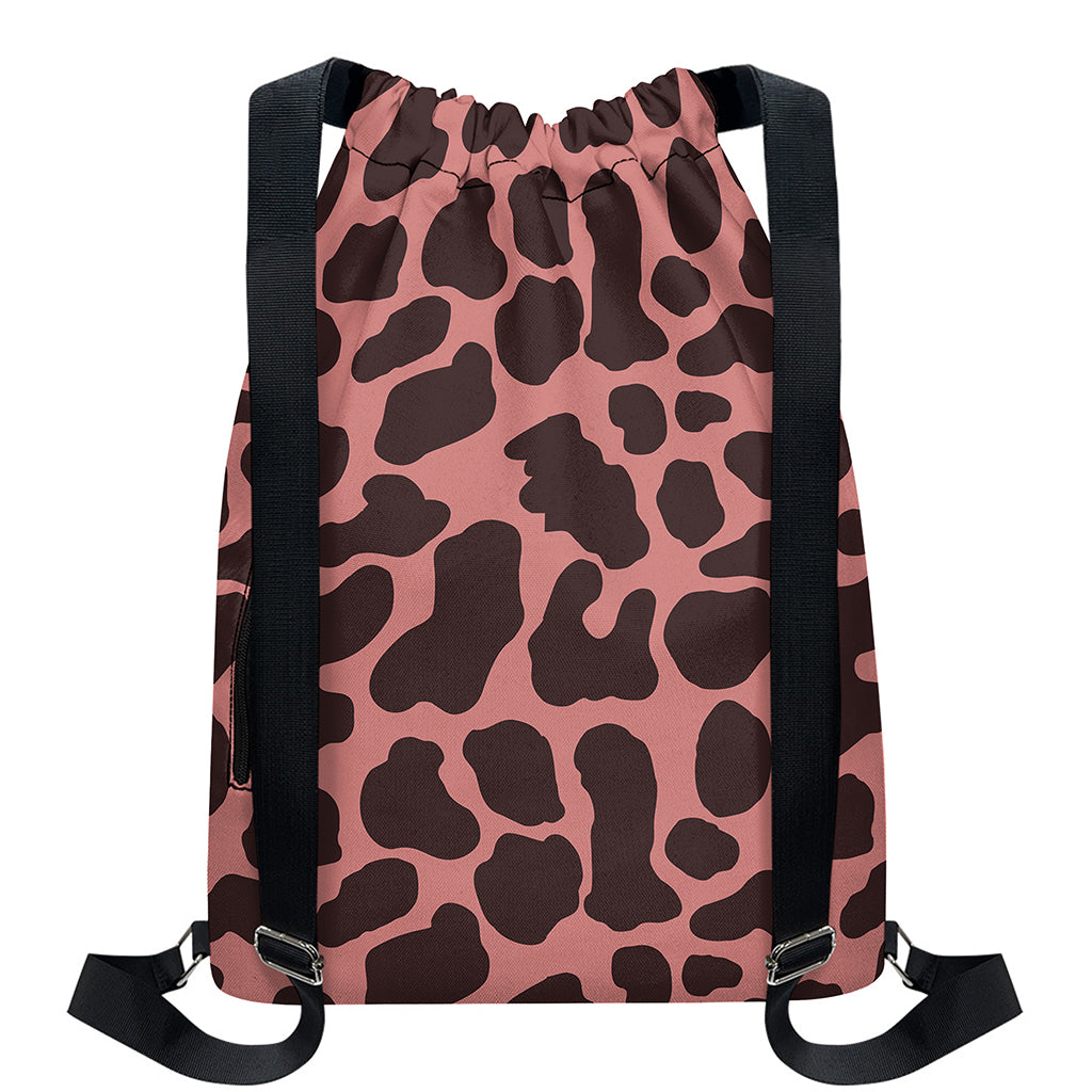 Red Brown Cow Print Drawstring Backpack