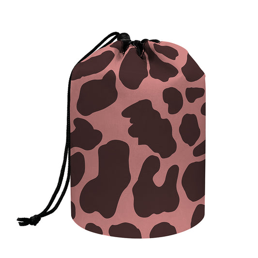 Red Brown Cow Print Drawstring Makeup Bag