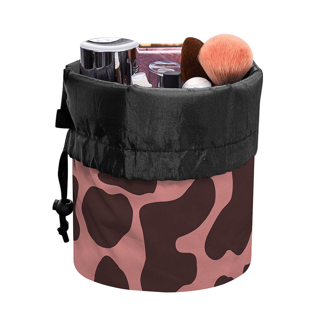 Red Brown Cow Print Drawstring Makeup Bag