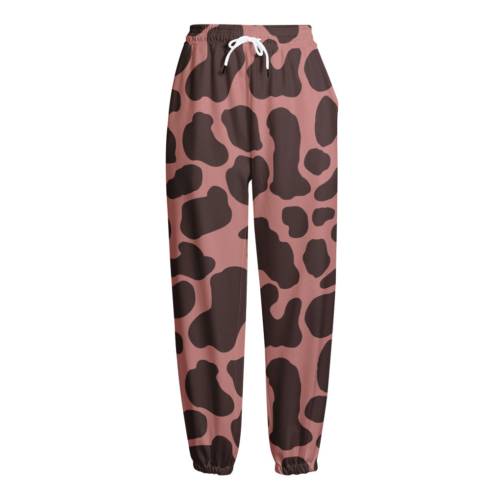 Red Brown Cow Print Fleece Lined Knit Pants