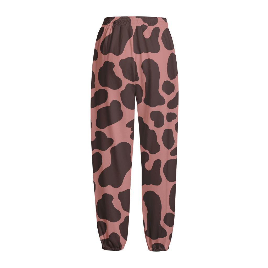 Red Brown Cow Print Fleece Lined Knit Pants