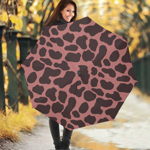 Red Brown Cow Print Foldable Umbrella