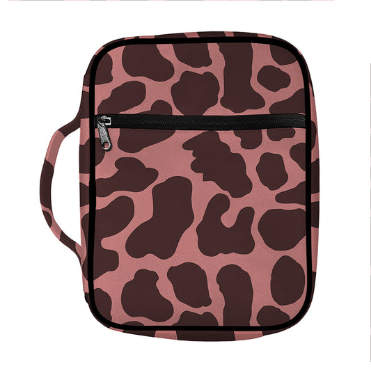 Red Brown Cow Print Front Pocket Bible Bag