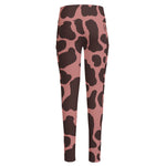 Red Brown Cow Print High-Waisted Pocket Leggings