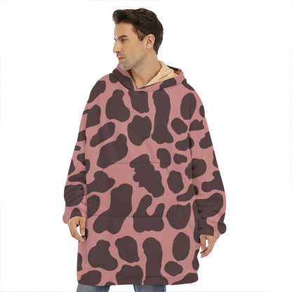 Red Brown Cow Print Hoodie Blanket