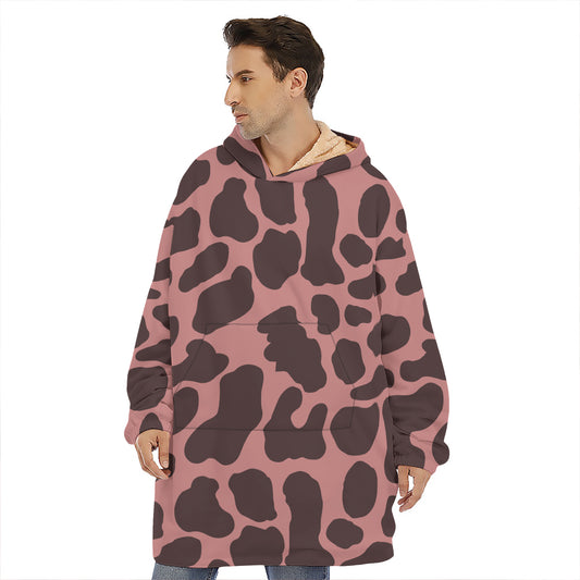 Red Brown Cow Print Hoodie Blanket