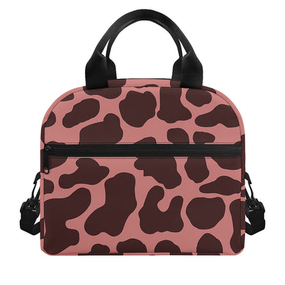 Red Brown Cow Print Insulated Lunch Bag