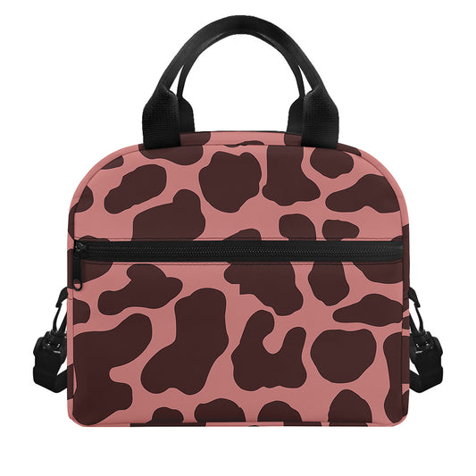 Red Brown Cow Print Insulated Lunch Bag
