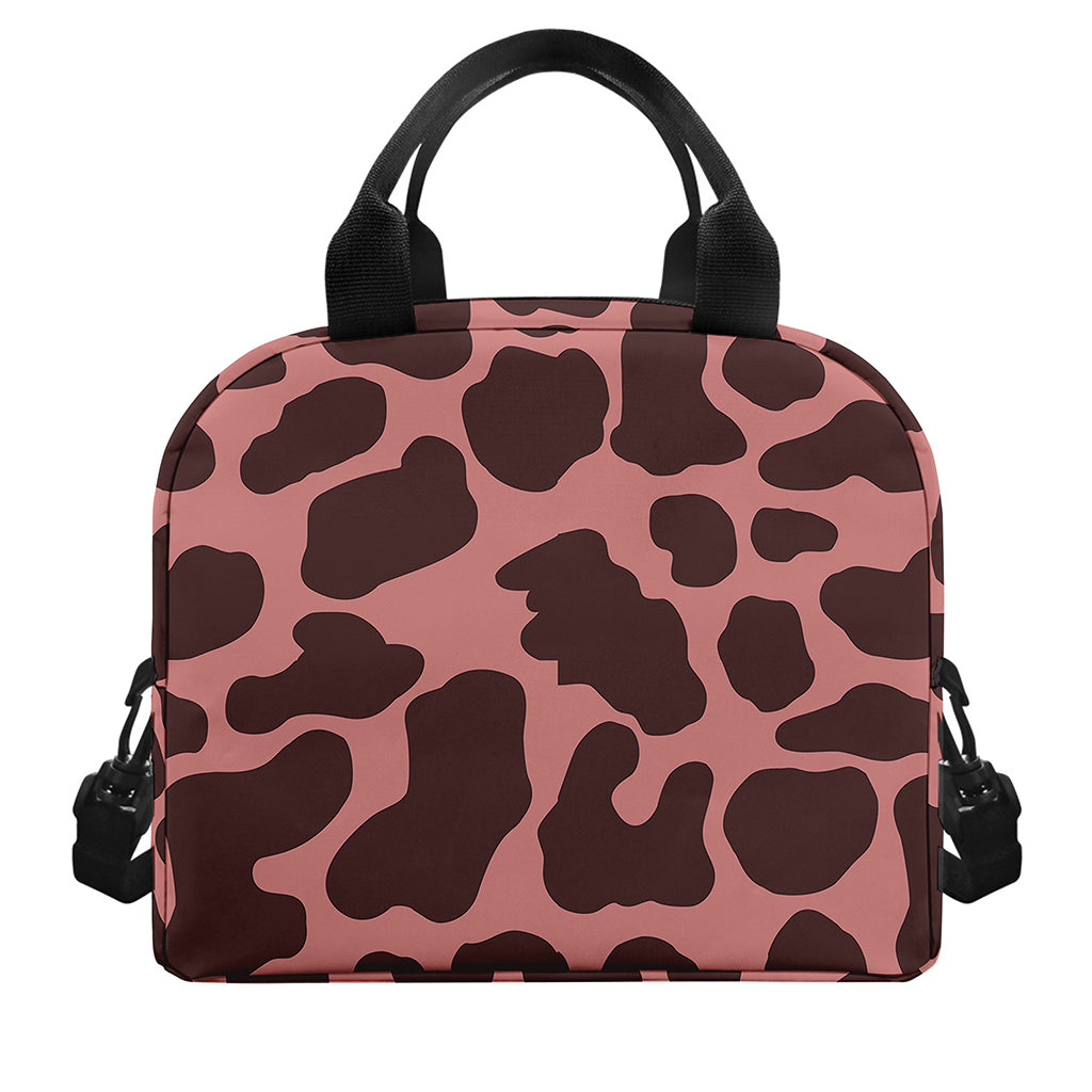 Red Brown Cow Print Insulated Lunch Bag