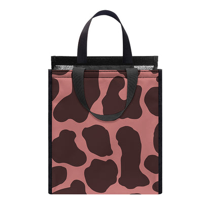 Red Brown Cow Print Insulated Lunch Tote