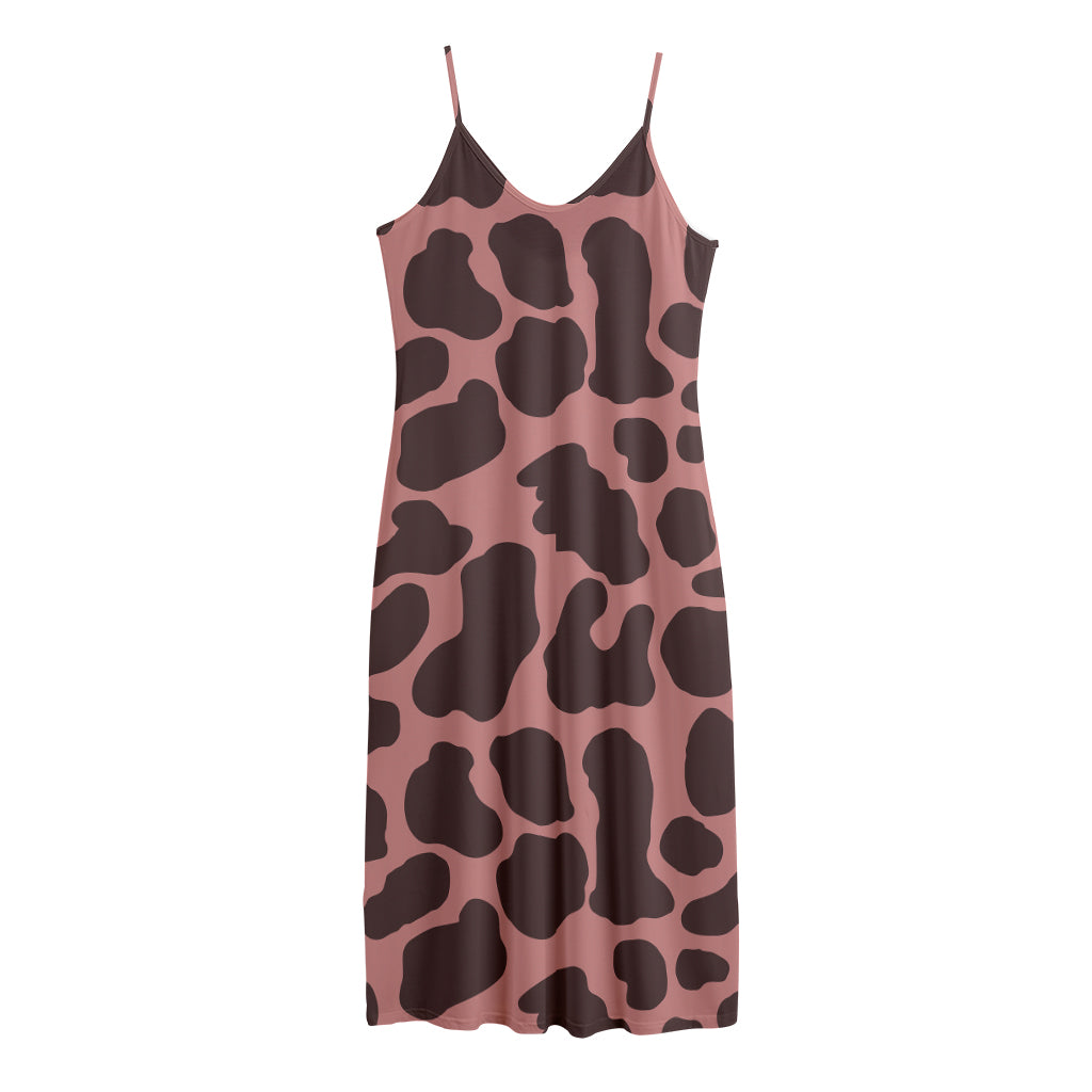 Red Brown Cow Print Jersey Midi Cami Dress