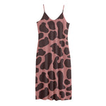 Red Brown Cow Print Jersey Midi Cami Dress