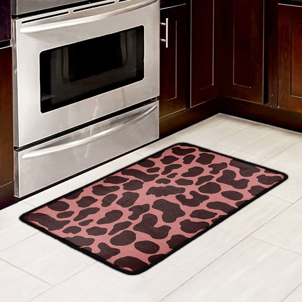 Red Brown Cow Print Kitchen Mat