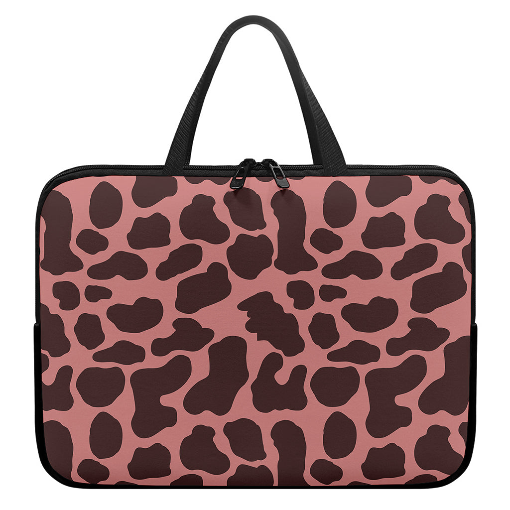 Red Brown Cow Print Laptop Sleeve With Handle