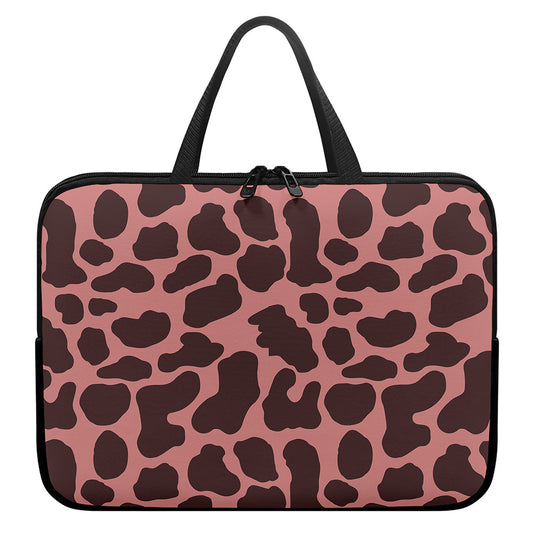 Red Brown Cow Print Laptop Sleeve With Handle