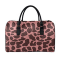 Red Brown Cow Print Leather Duffel Bag